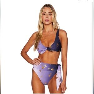Beach Riot Purple Ombre Knot Bikini with Gold Foil
